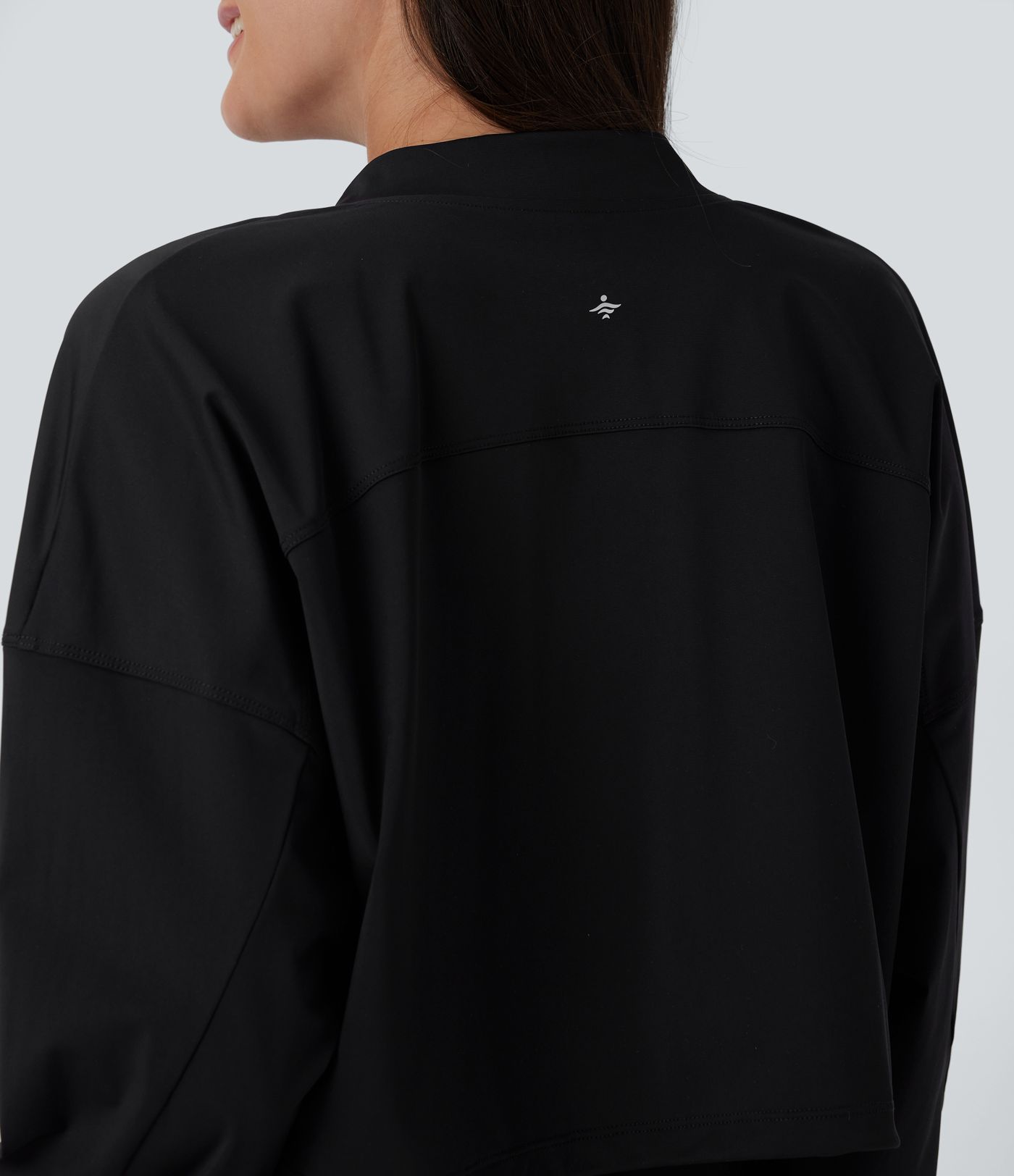 Chaqueta yoga corta secado rápido cremallera manga larga cordón ajustable tacto fresco