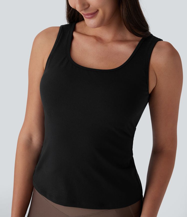 Rückenfreies Crossover-Yoga-Tanktop mit U-Ausschnitt - extralang