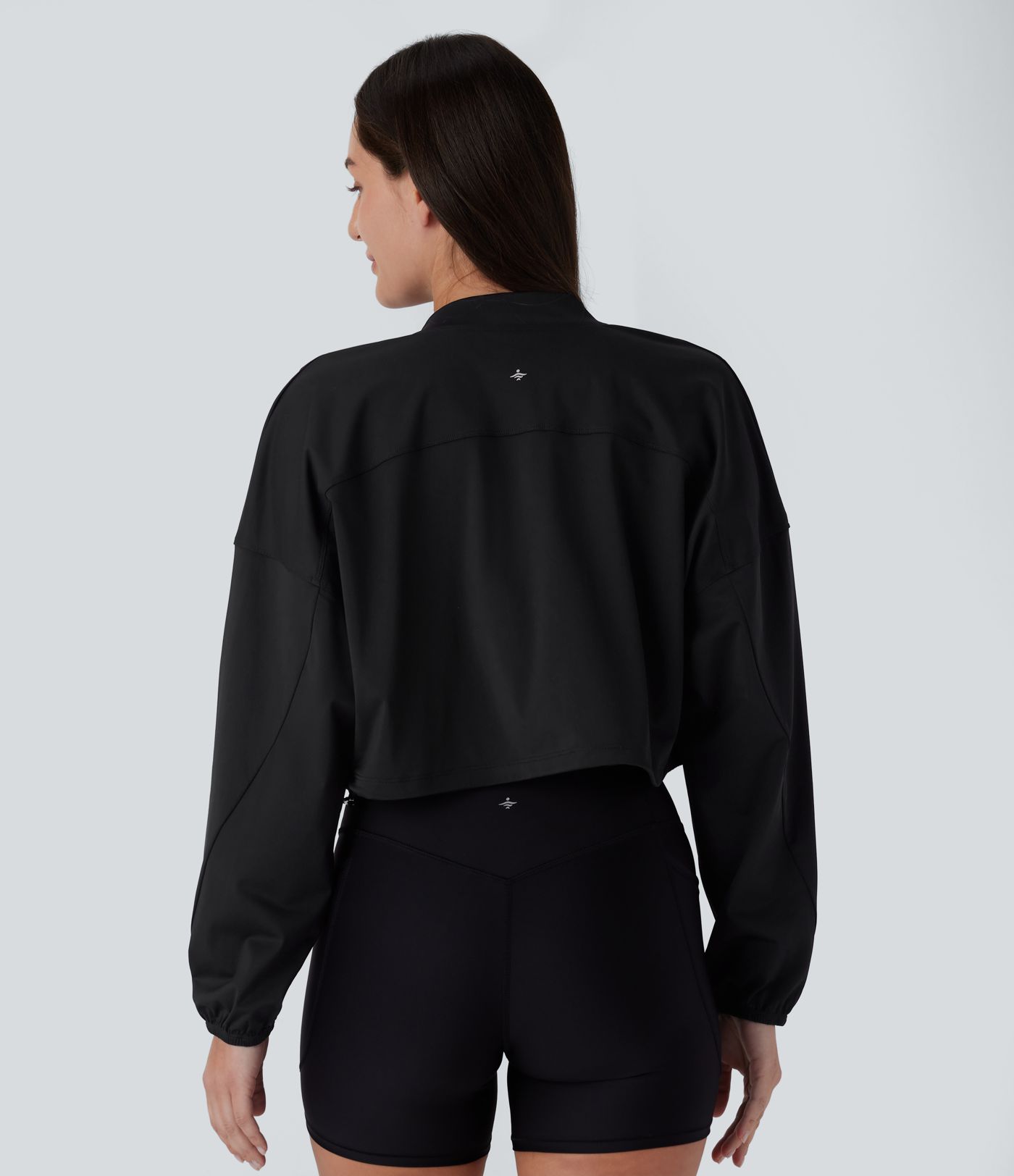 Chaqueta yoga corta secado rápido cremallera manga larga cordón ajustable tacto fresco