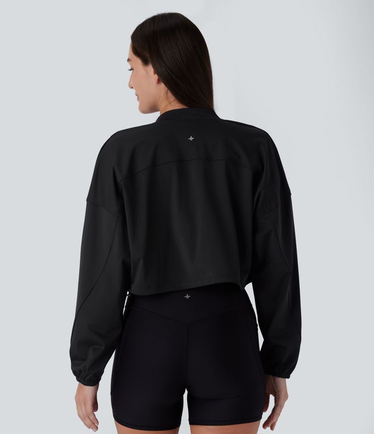 Chaqueta yoga corta secado rápido cremallera manga larga cordón ajustable tacto fresco