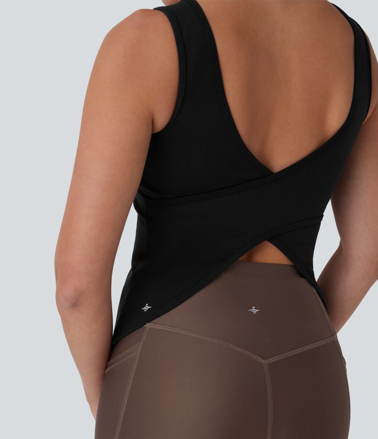U Neck Backless Crossover Yoga Tank Top-Longer Length