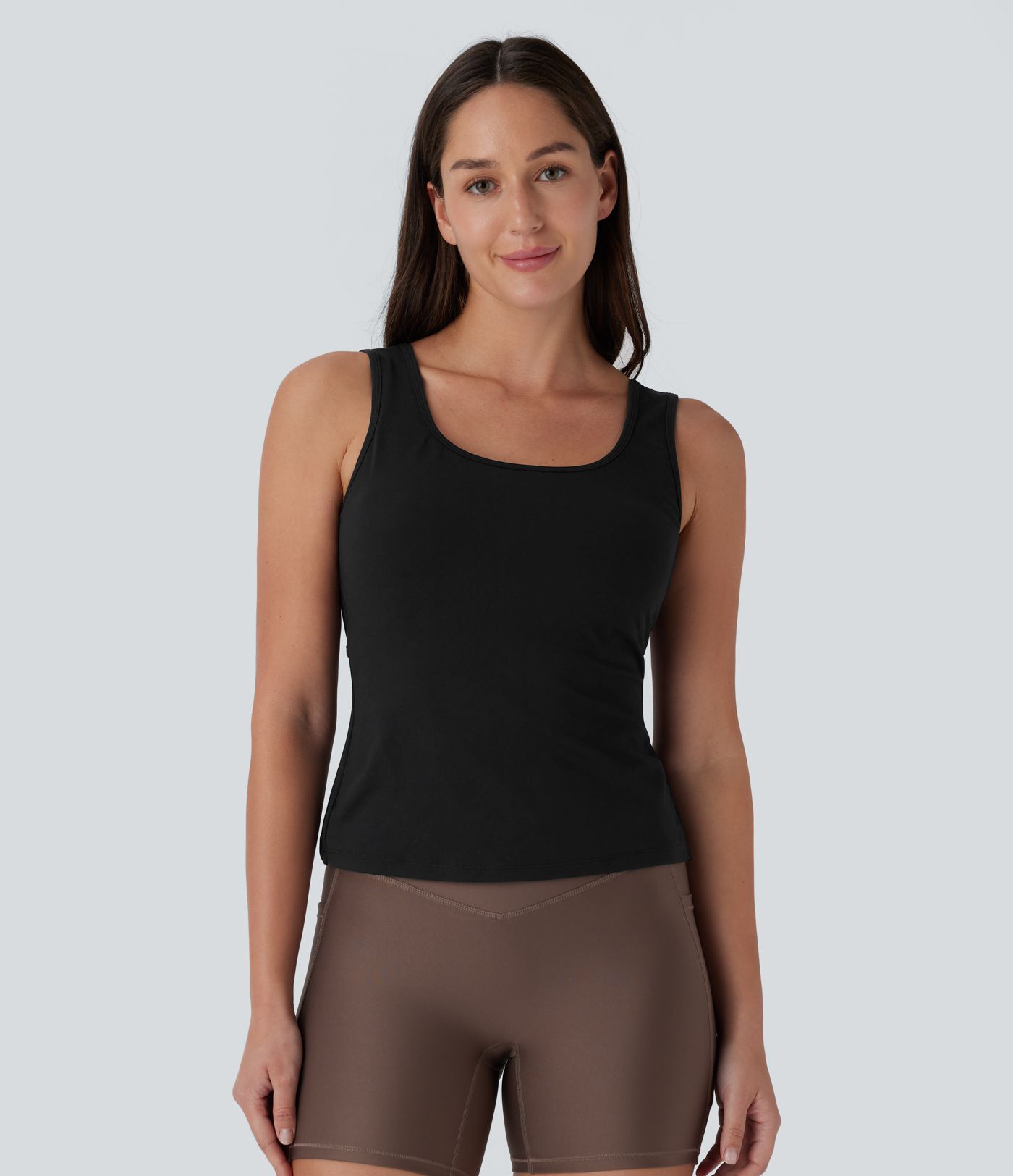 Rückenfreies Crossover-Yoga-Tanktop mit U-Ausschnitt - extralang