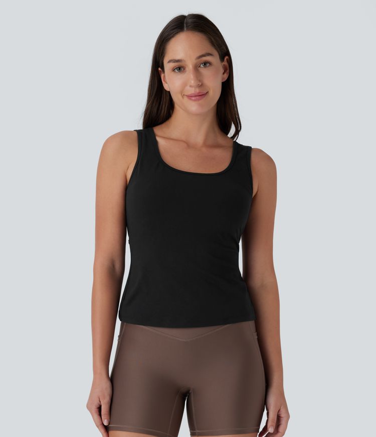 U Neck Backless Crossover Yoga Tank Top-Longer Length