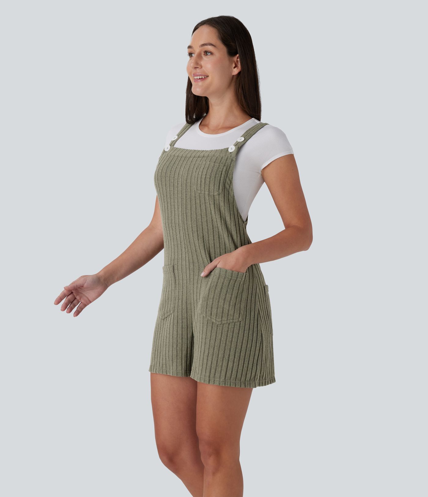 Peto acanalado botón múltiple bolsillo tira ajustable