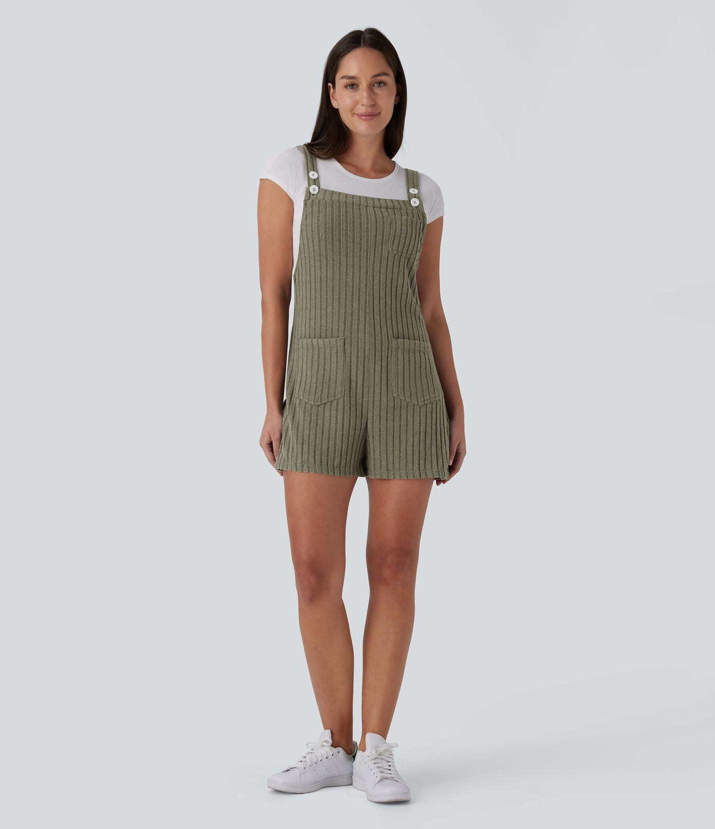 Peto acanalado botón múltiple bolsillo tira ajustable