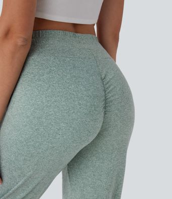 Knielange Yoga-Shorts mit hohem Bund, Seitentaschen und Kordelzug
