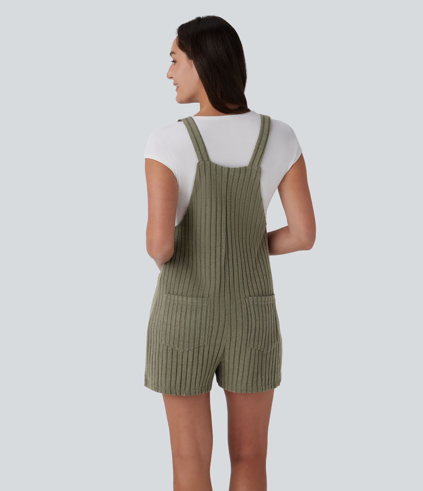 Peto acanalado botón múltiple bolsillo tira ajustable