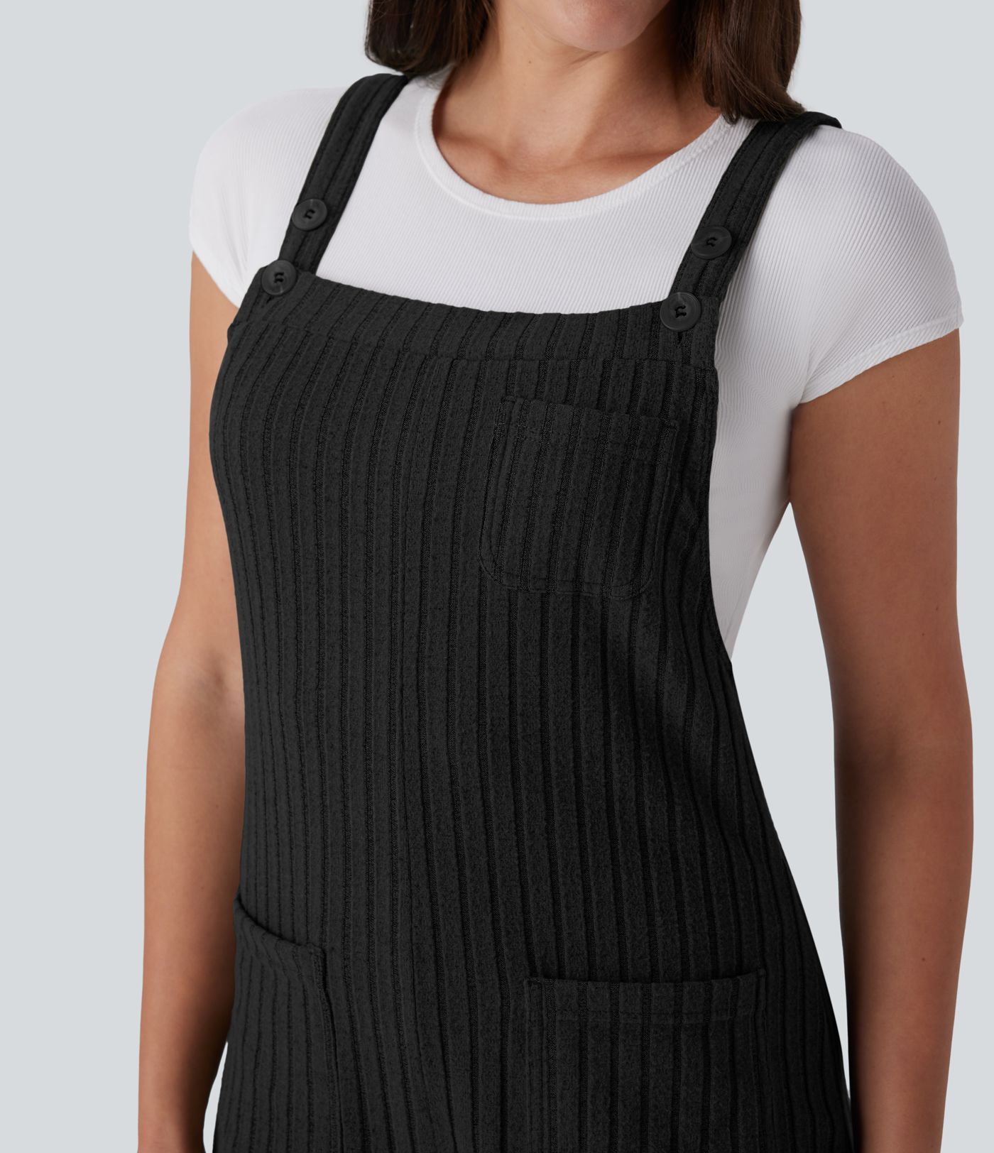 Ribbed Knit Pockets Casual Short Overalls
