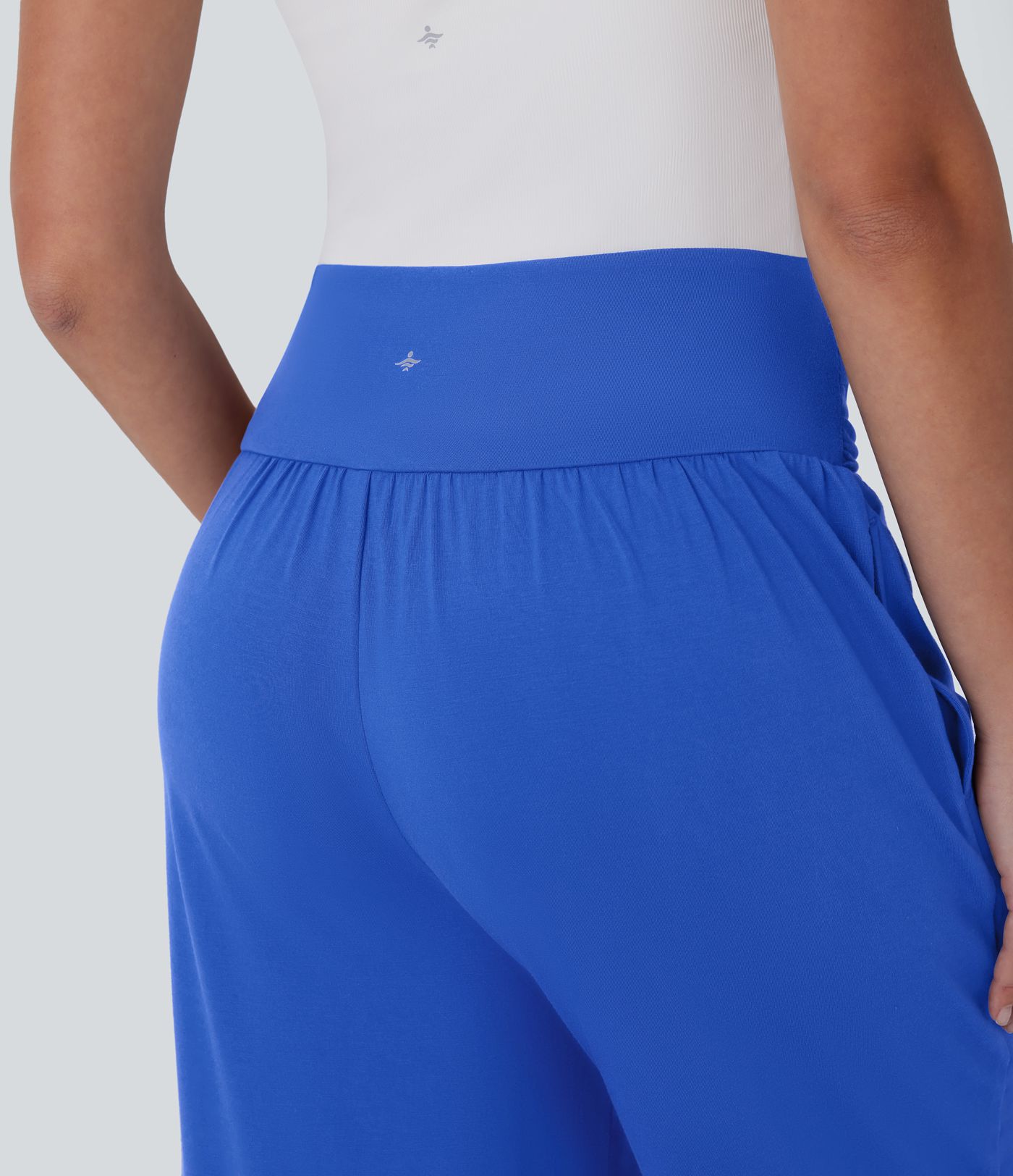 High Waisted Ruched Side Pocket Capri Wide Leg Yoga Trousers