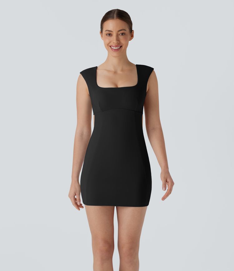 Softlyzero™ Airy Square Neck Sleeveless Backless Adjustable Strap Twisted 2-in-1 Side Pocket Bodycon Cool Touch Mini Casual Dress
