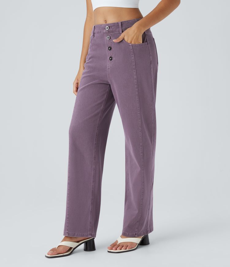 Halara Flex™ High Waisted Decorative Pockets Straight Leg Colorful Casual Boyfriend Jeans