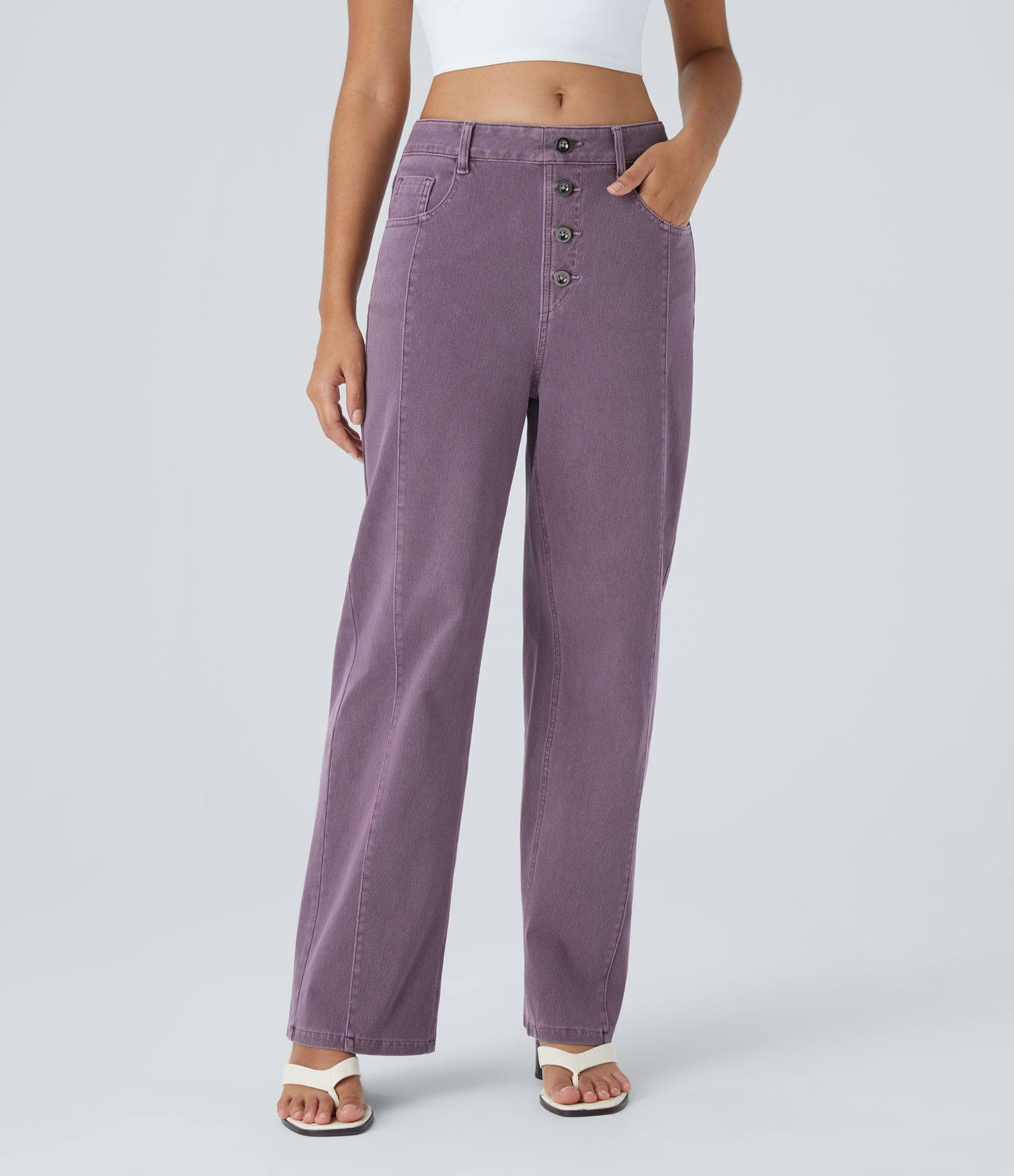 Halara Flex™ High Waisted Decorative Pockets Straight Leg Colorful Casual Boyfriend Jeans