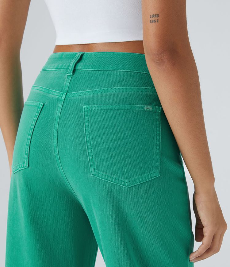 Jeans novio Halara Flex™ Denim tiro alto botón decorativo múltiple bolsillo pierna recta colorido elástico