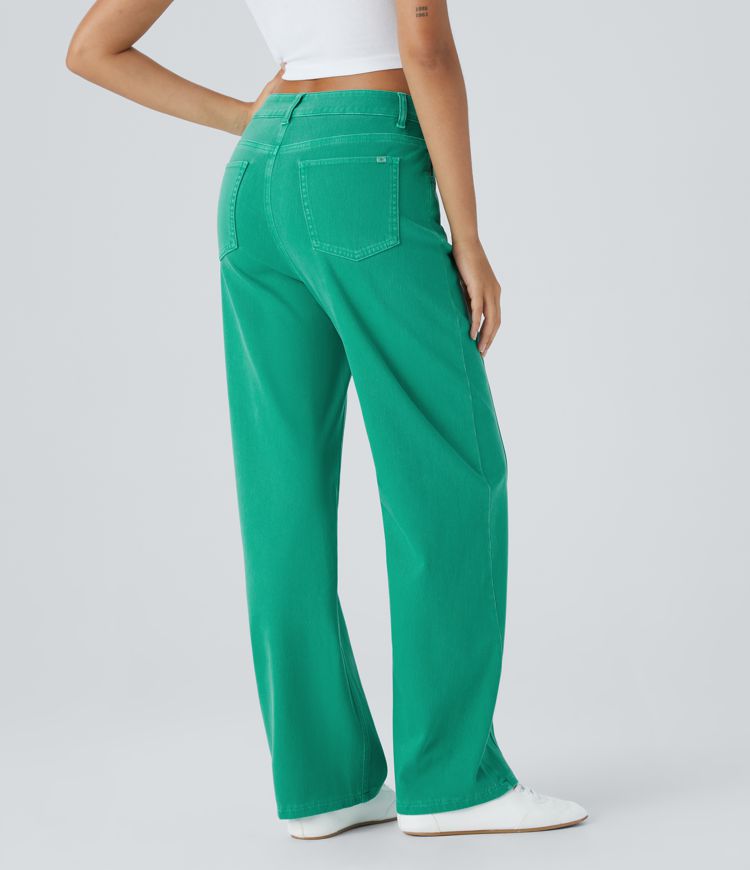 Halara Flex™ High Waisted Decorative Button Multiple Pockets Straight Leg Colorful Stretchy Knit Casual Boyfriend Jeans