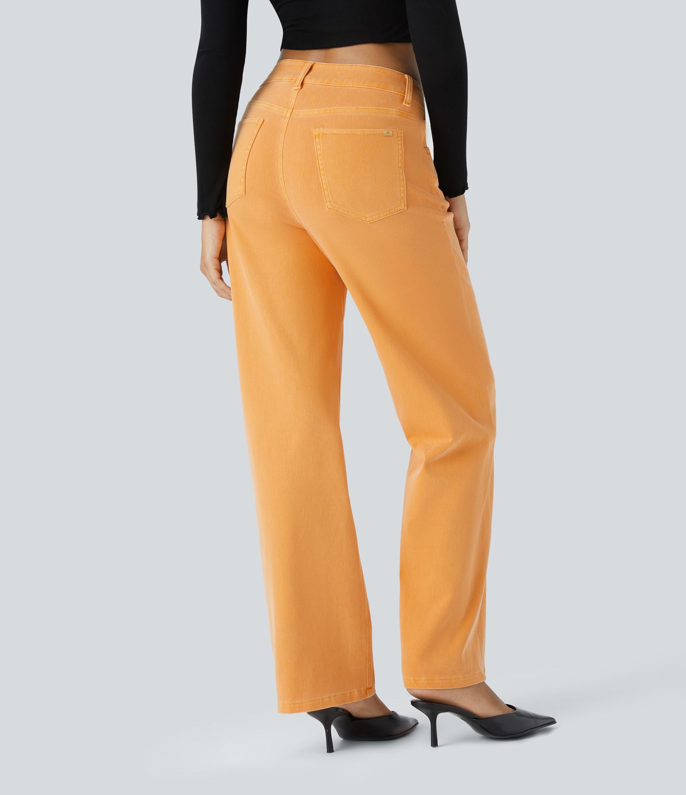 Halara Flex™ Jean Droit Casual Taille Haute avec Boutons Décoratifs et Multiples Poches Élastiques et Tricotés