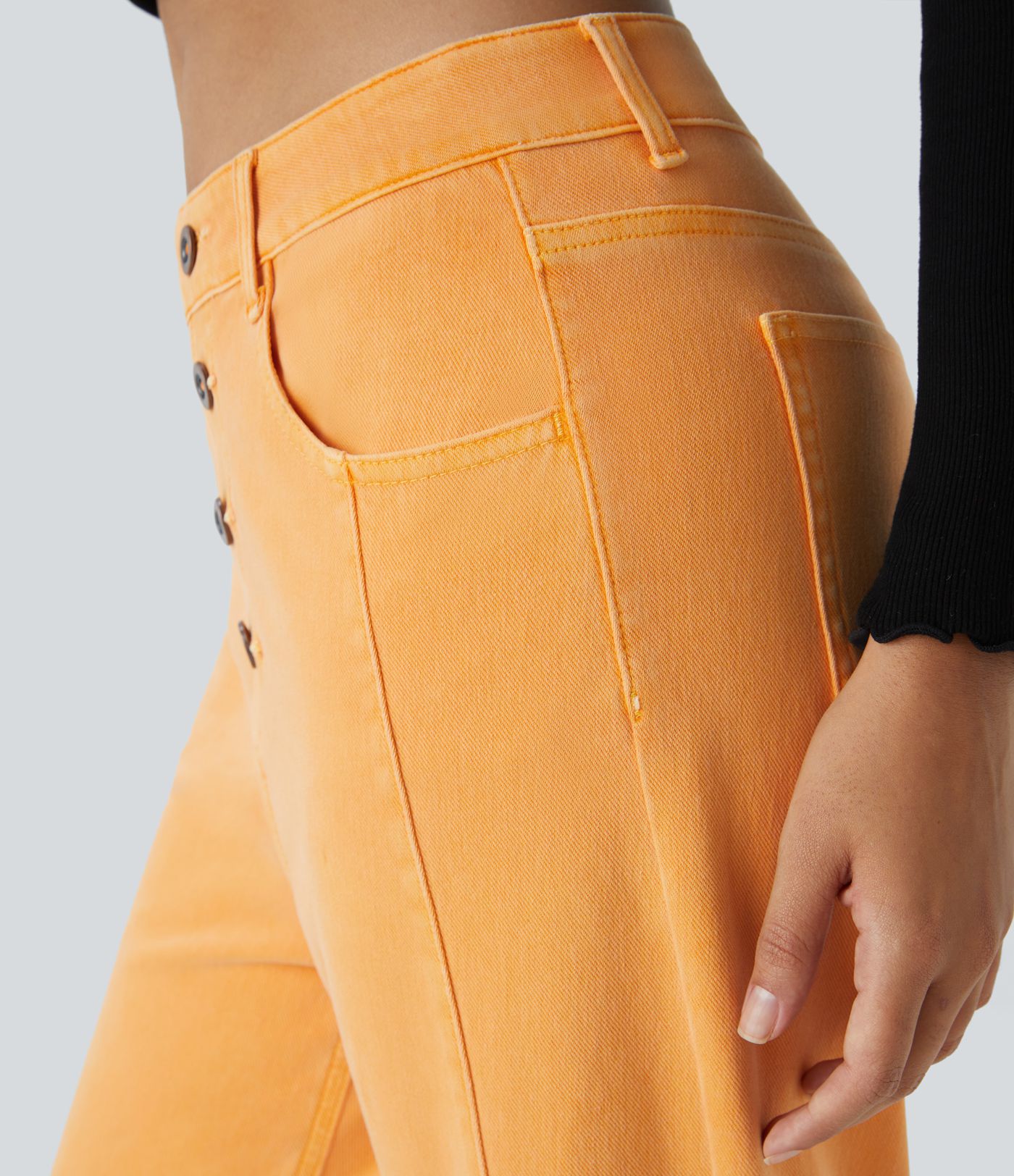 Halara Flex™ Jean Droit Casual Taille Haute avec Boutons Décoratifs et Multiples Poches Élastiques et Tricotés