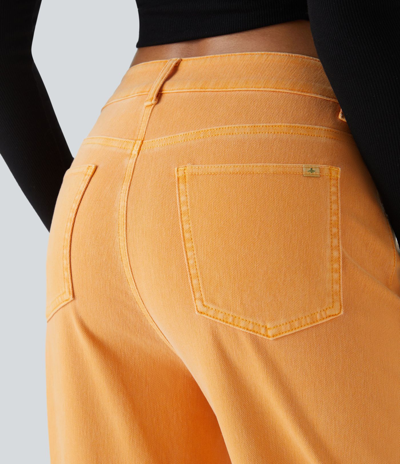 Halara Flex™ Jean Droit Casual Taille Haute avec Boutons Décoratifs et Multiples Poches Élastiques et Tricotés