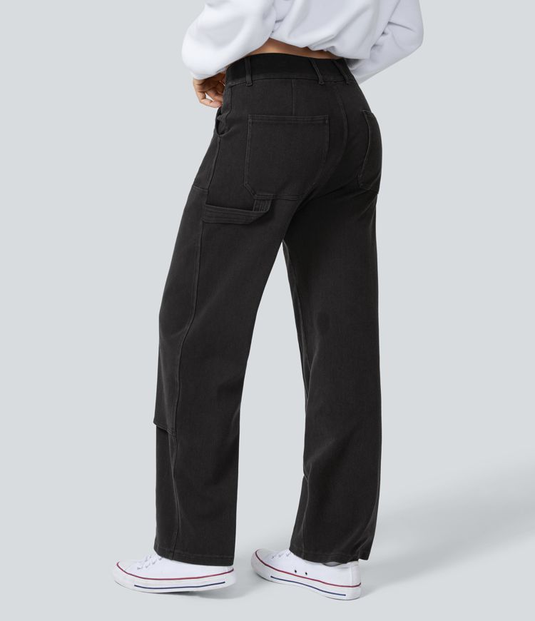 Halara Flex™ Mid Rise Utility Pockets Straight Leg Lumberjack Style Casual Boyfriend Jeans