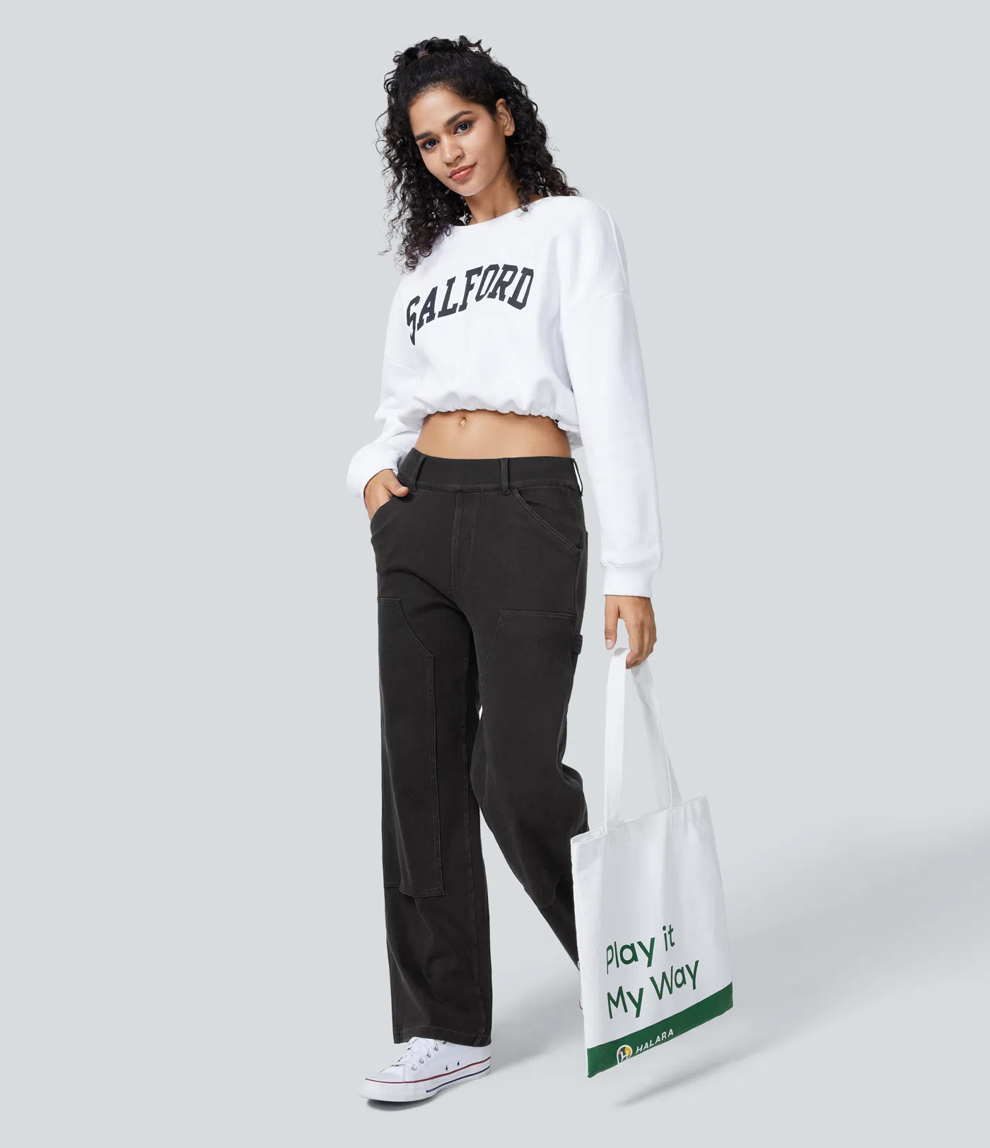 Halara Flex™ Mid Rise Utility Pockets Straight Leg Lumberjack Style Casual Boyfriend Jeans