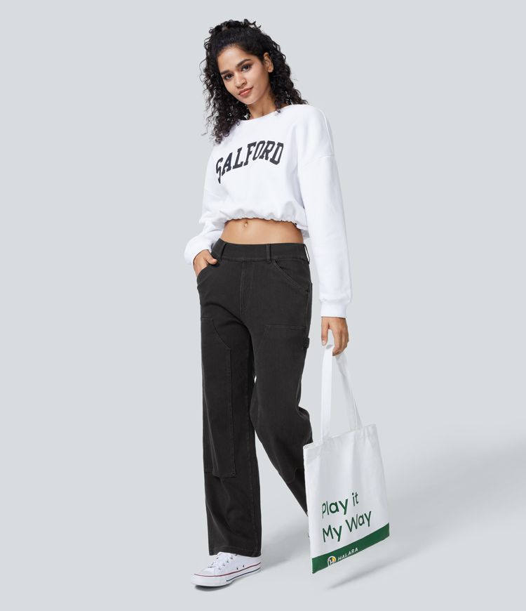 Halara Flex™ Mid Rise Utility Pockets Straight Leg Lumberjack Style Casual Boyfriend Jeans