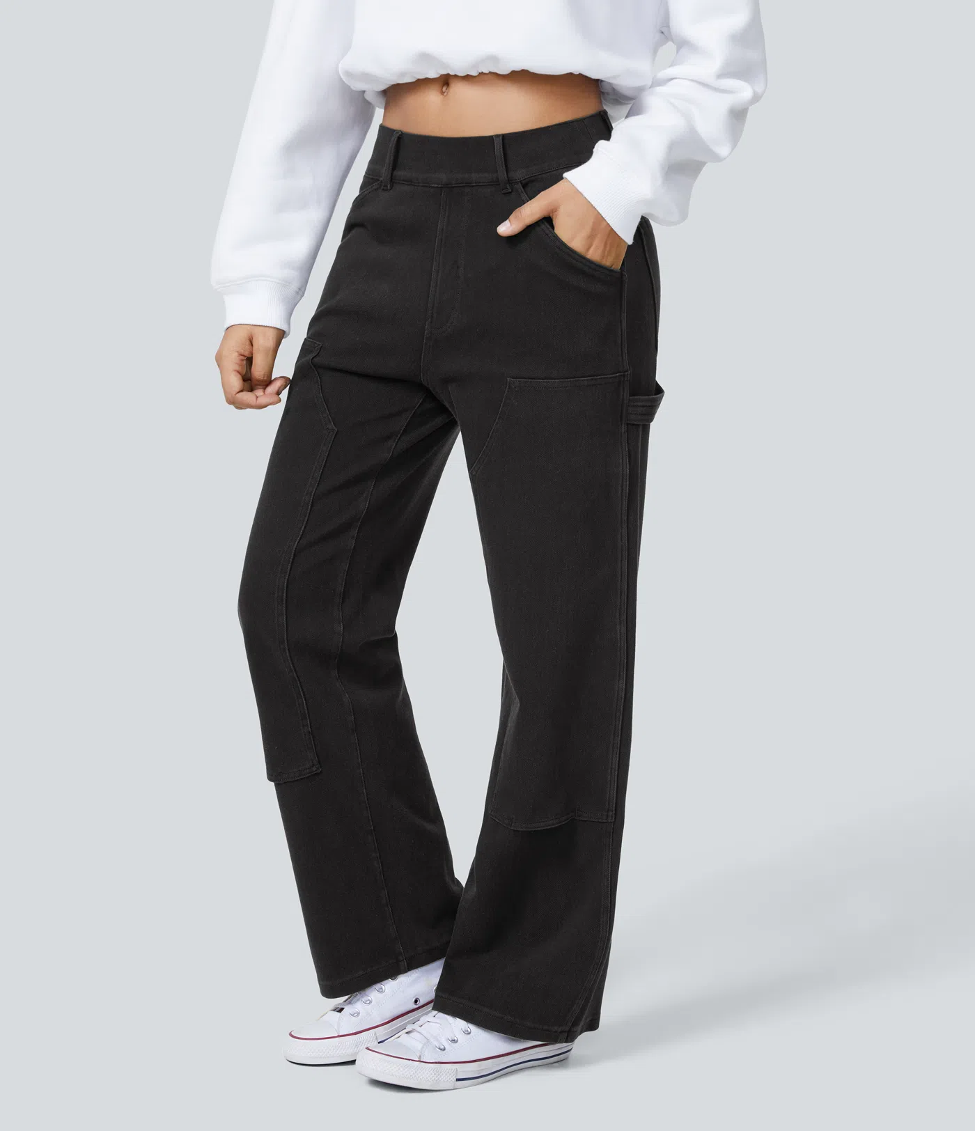 Halara Flex™ Mid Rise Utility Pockets Straight Leg Lumberjack Style Casual Boyfriend Jeans