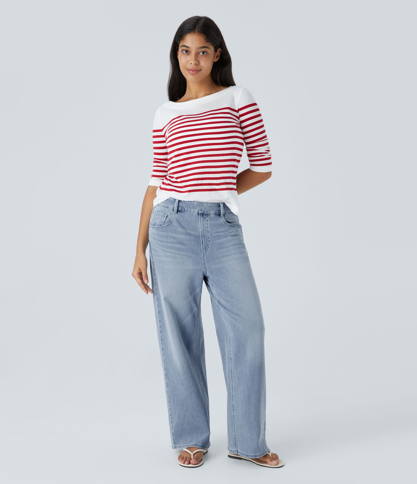 Halara Flex™ Mid Rise Pockets Washed Baggy Wide Leg Casual Jeans