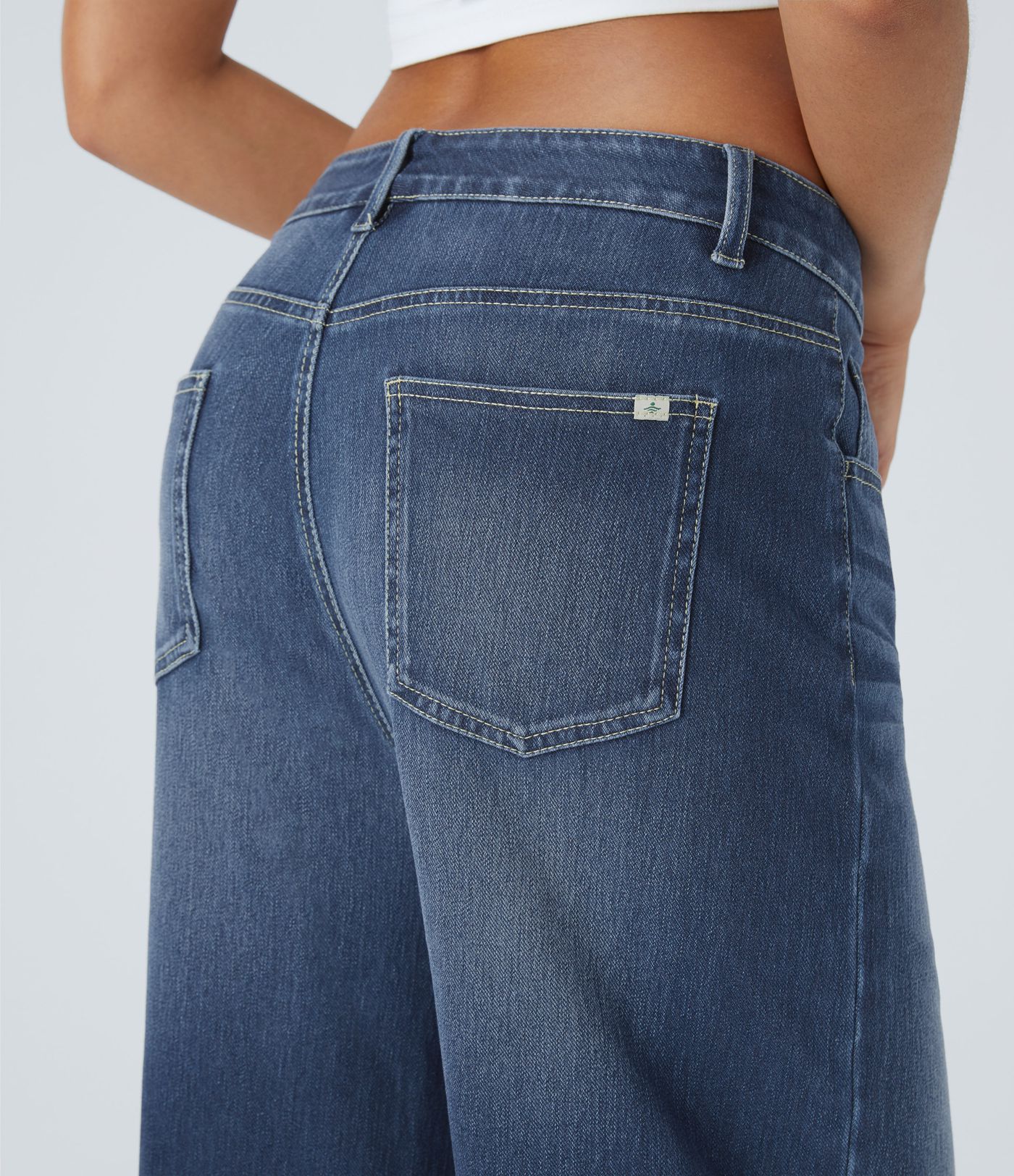 Halara Flex™ Mid Rise Pockets Washed Baggy Wide Leg Casual Jeans