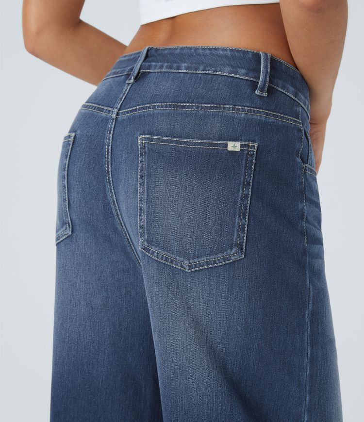 Halara Flex™ Mid Rise Pockets Washed Baggy Wide Leg Casual Jeans