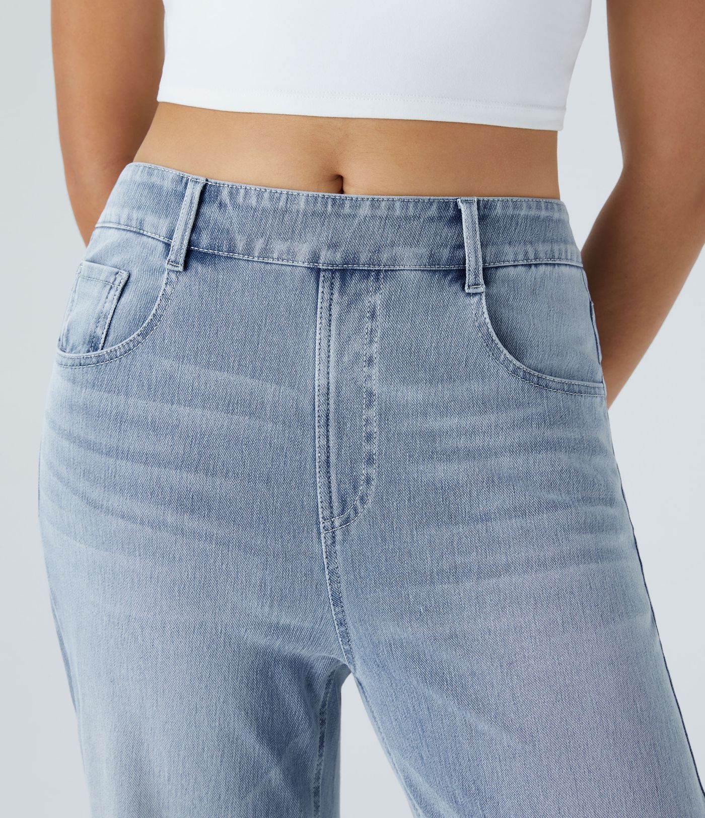 Halara Flex™ Mid Rise Pockets Washed Baggy Wide Leg Casual Jeans