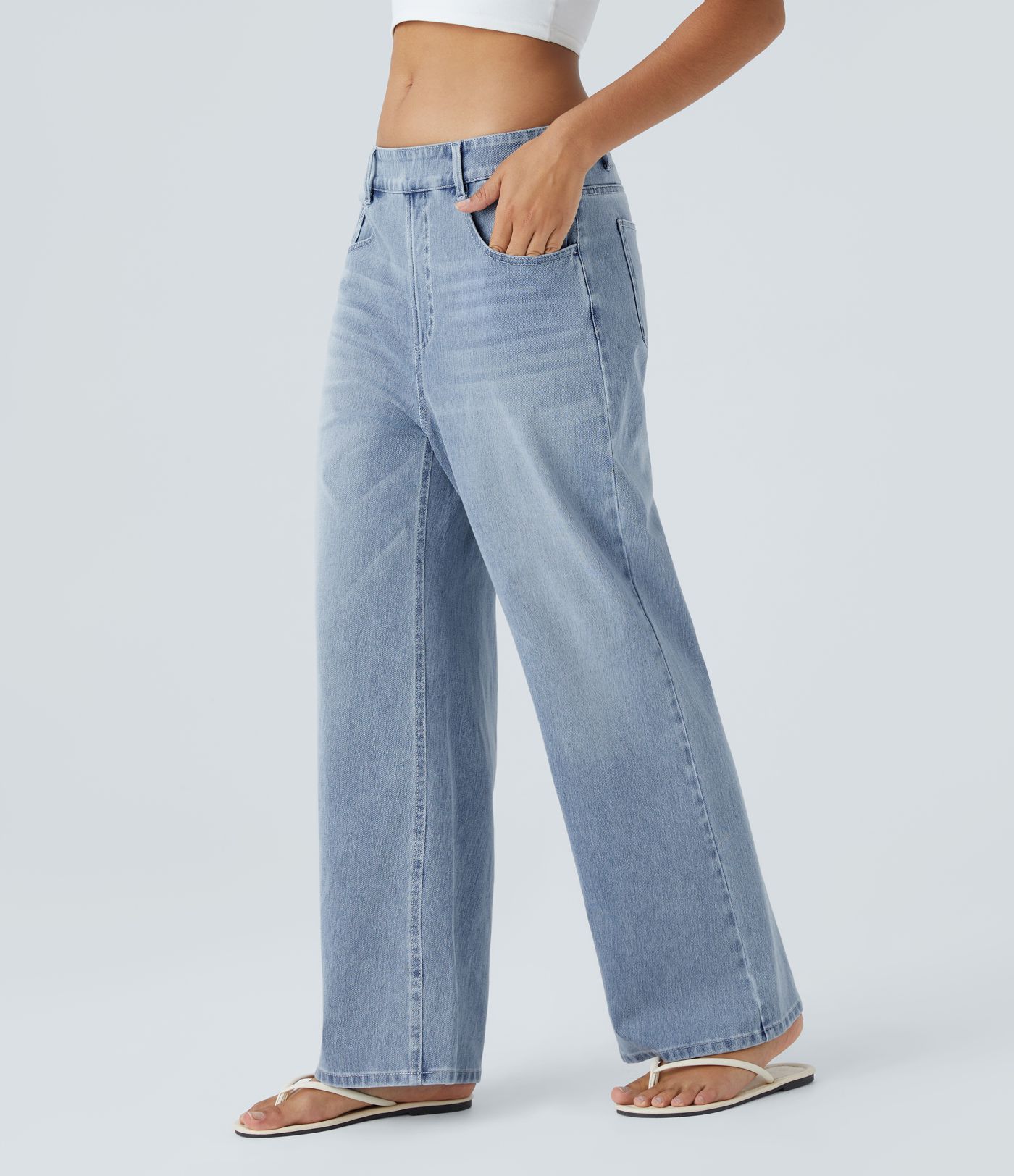Halara Flex™ Mid Rise Pockets Washed Baggy Wide Leg Casual Jeans