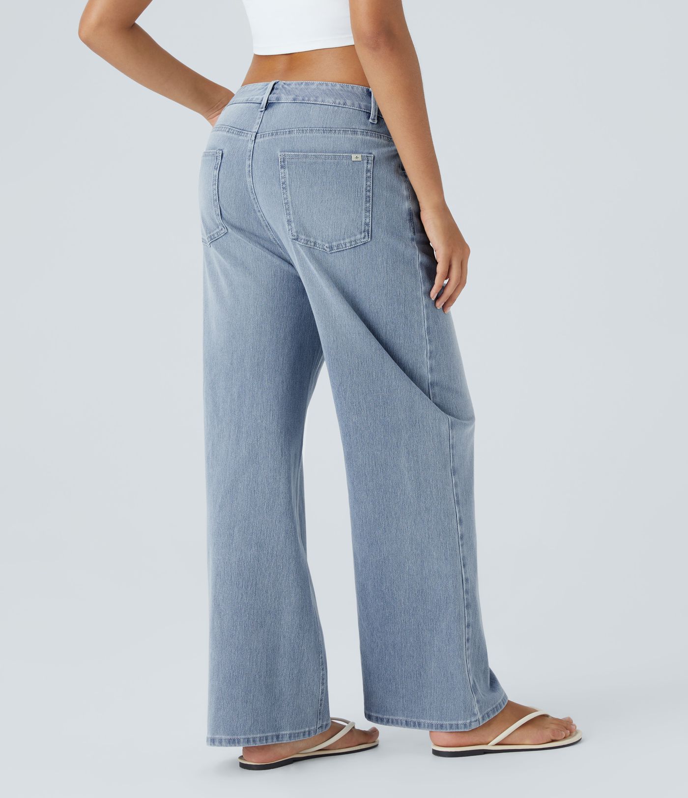 Halara Flex™ Mid Rise Pockets Washed Baggy Wide Leg Casual Jeans