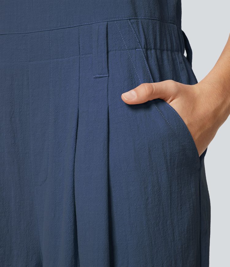 Pocket Casual Linen-Feel Overalls