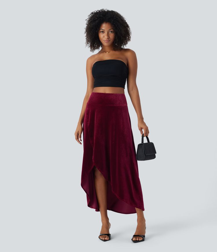 【COLOR iN ID】Rua Velvet Long Skirt Red Long Velvet Skirt, High Waisted Skirt, Swing Skirt, A