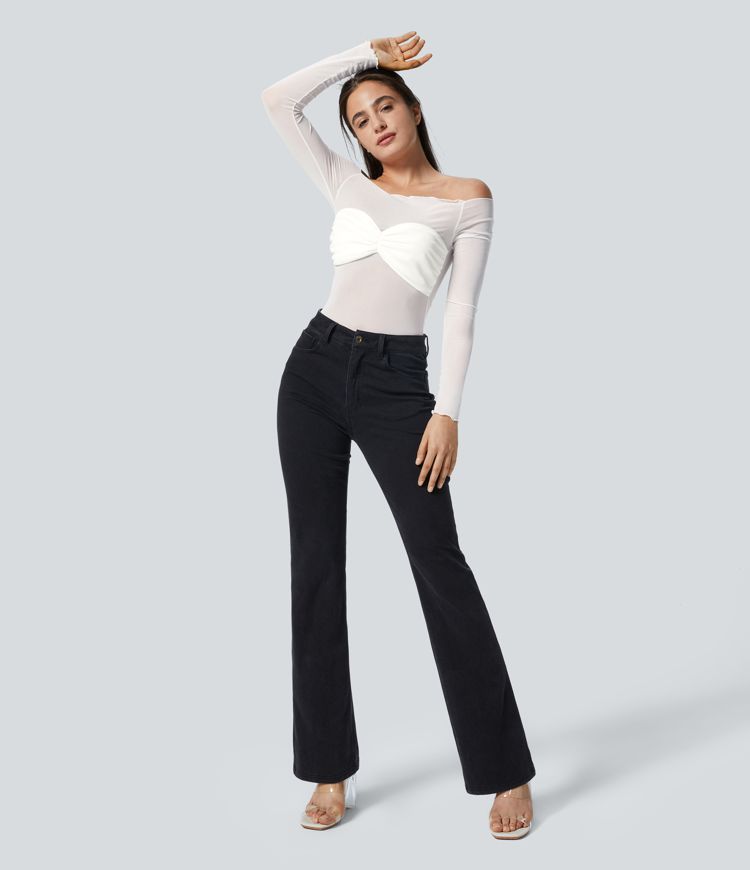 Sheer mesh off-shoulder chest ruched party top