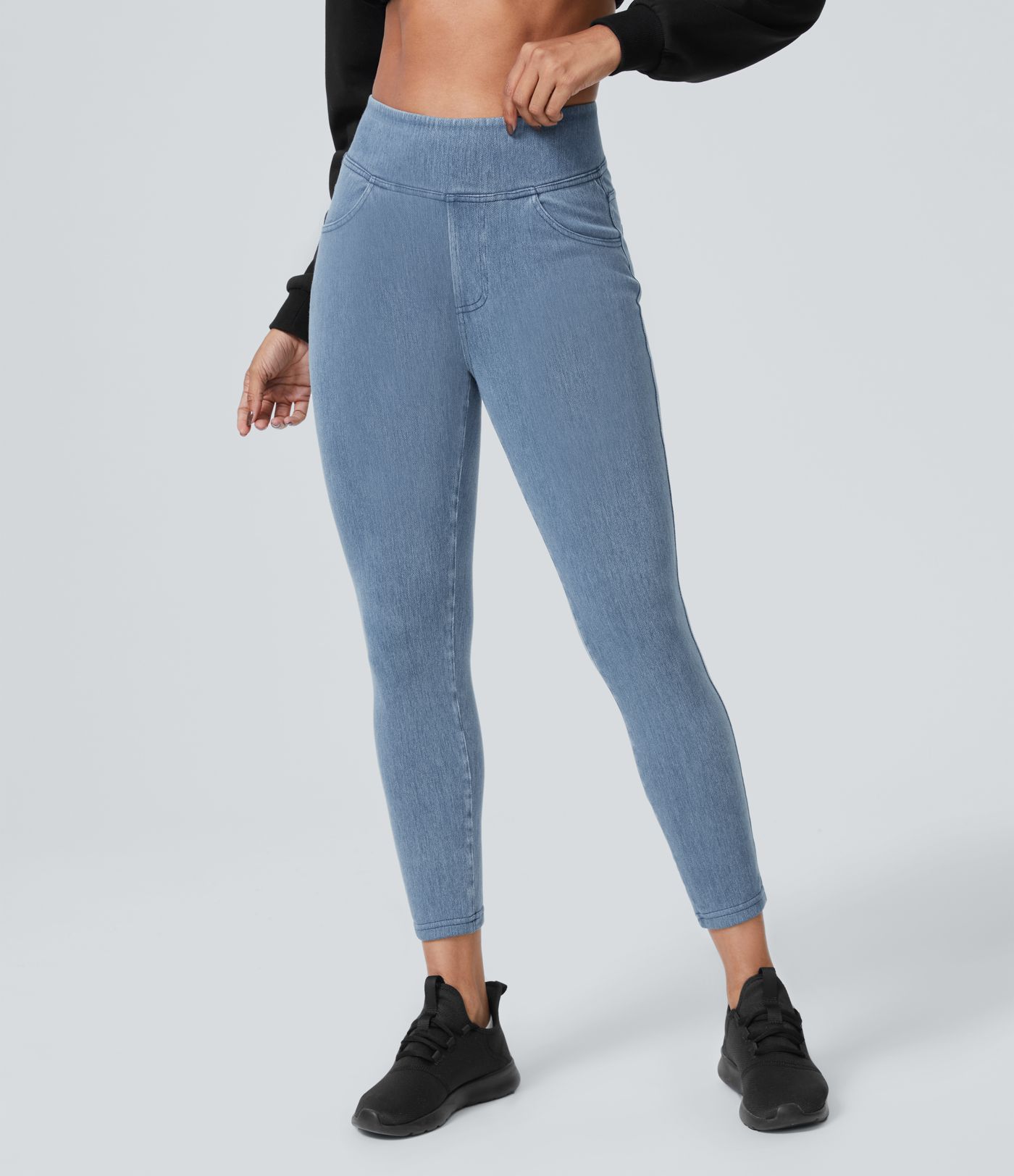 Halara Flex™ High Waisted Side Pocket Washed Stretchy Knit Denim Casual 7/8 Leggings