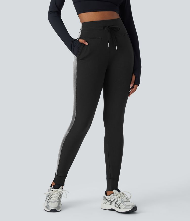 Softlyzero™ Airy High Waisted Drawstring Side Pocket Color Block Full Length Cool Touch Yoga Joggers-UPF50+