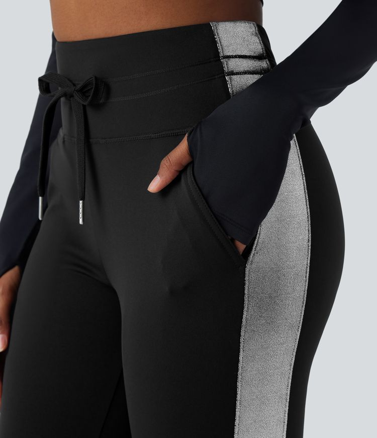 Softlyzero™ Airy High Waisted Drawstring Side Pocket Color Block Full Length Cool Touch Yoga Joggers-UPF50+