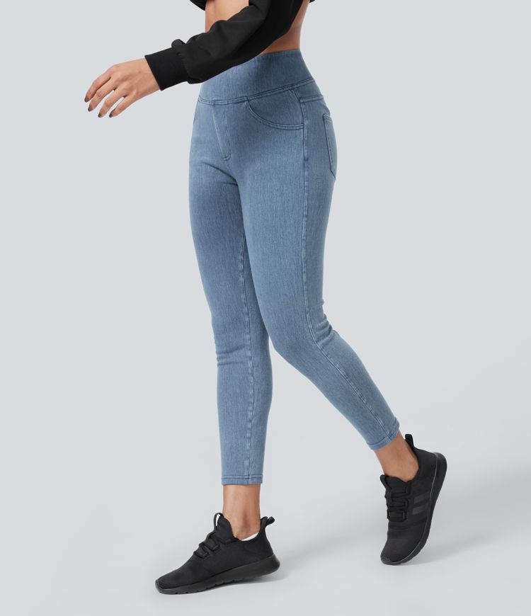 Halara Flex™ High Waisted Side Pocket Washed Stretchy Knit Denim Casual 7/8 Leggings