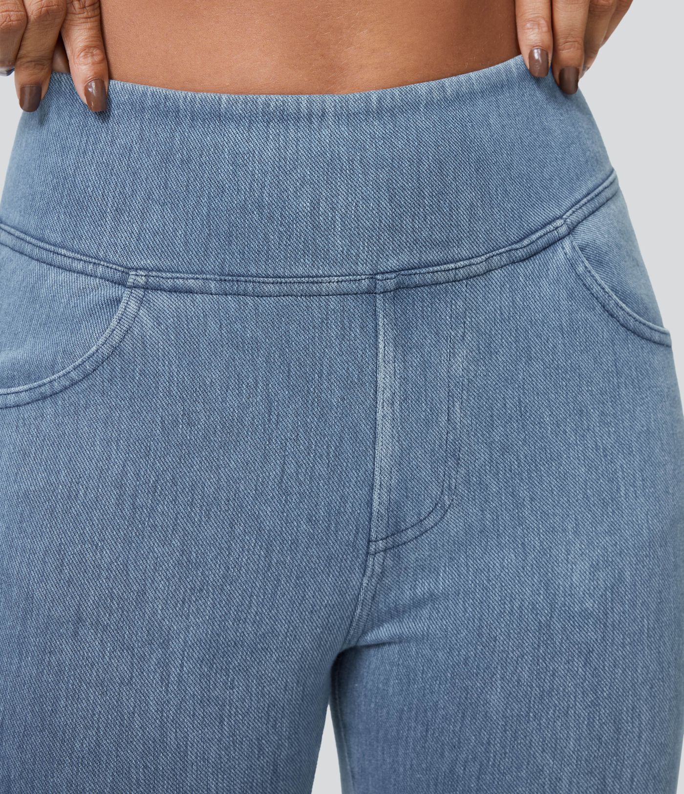 Halara Flex™ High Waisted Side Pocket Washed Stretchy Knit Denim Casual 7/8 Leggings