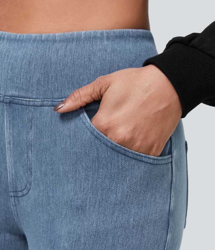 Halara Flex™ High Waisted Side Pocket Washed Stretchy Knit Denim Casual 7/8 Leggings
