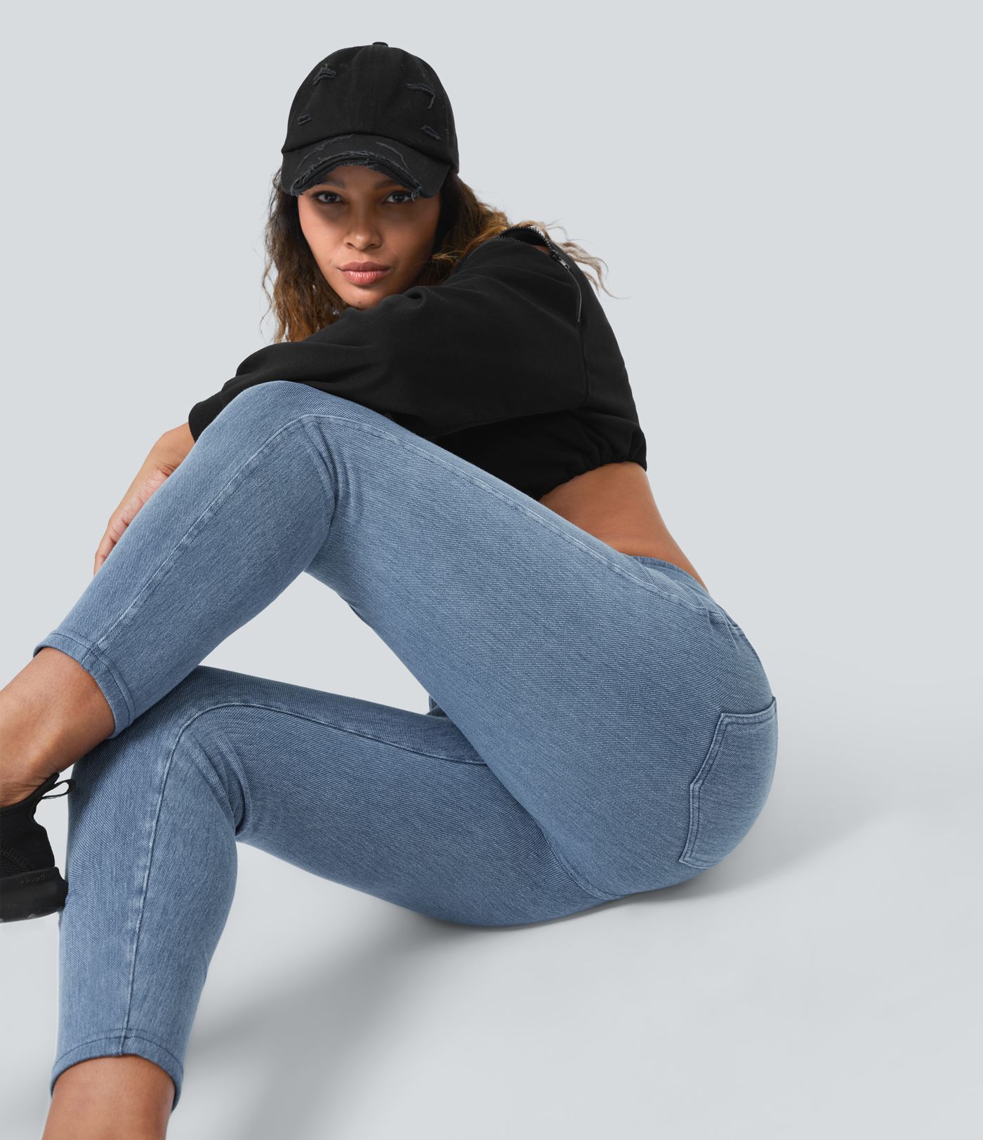 Halara Flex™ High Waisted Side Pocket Washed Stretchy Knit Denim Casual 7/8 Leggings