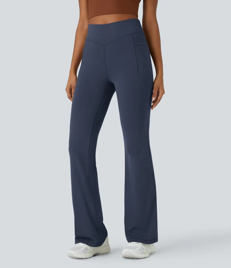 Halara UltraSculpt™ Mid Rise Tummy Control Pocket Running Full Length Flare Leggings