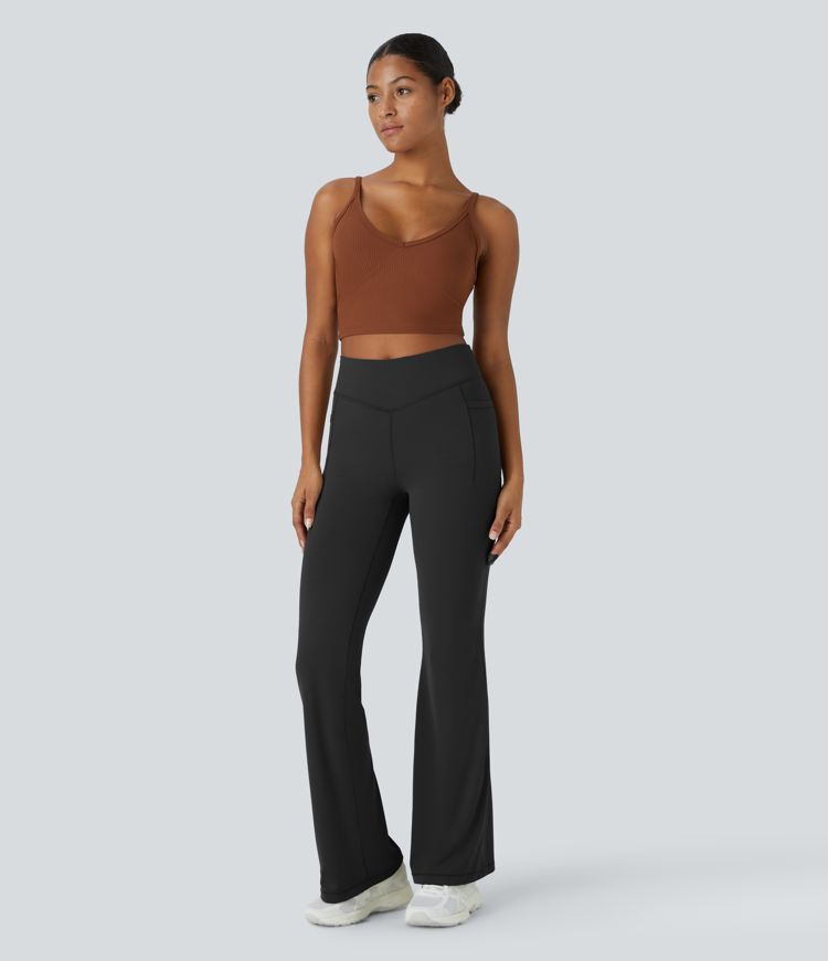 Halara UltraSculpt™ Mid Rise Tummy Control Pocket Running Full Length Flare Leggings