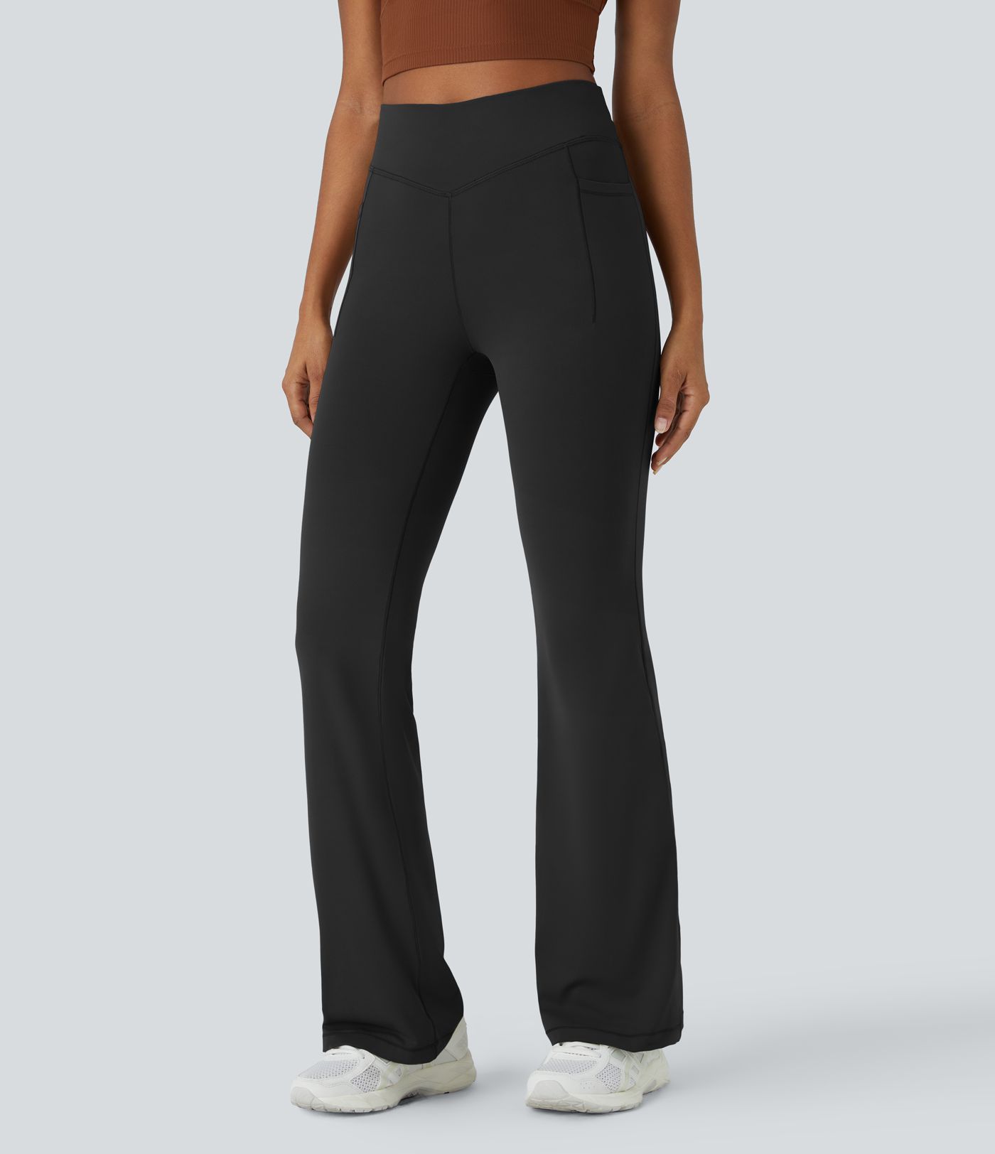 Halara UltraSculpt™ Mid Rise Tummy Control Pocket Running Full Length Flare Leggings