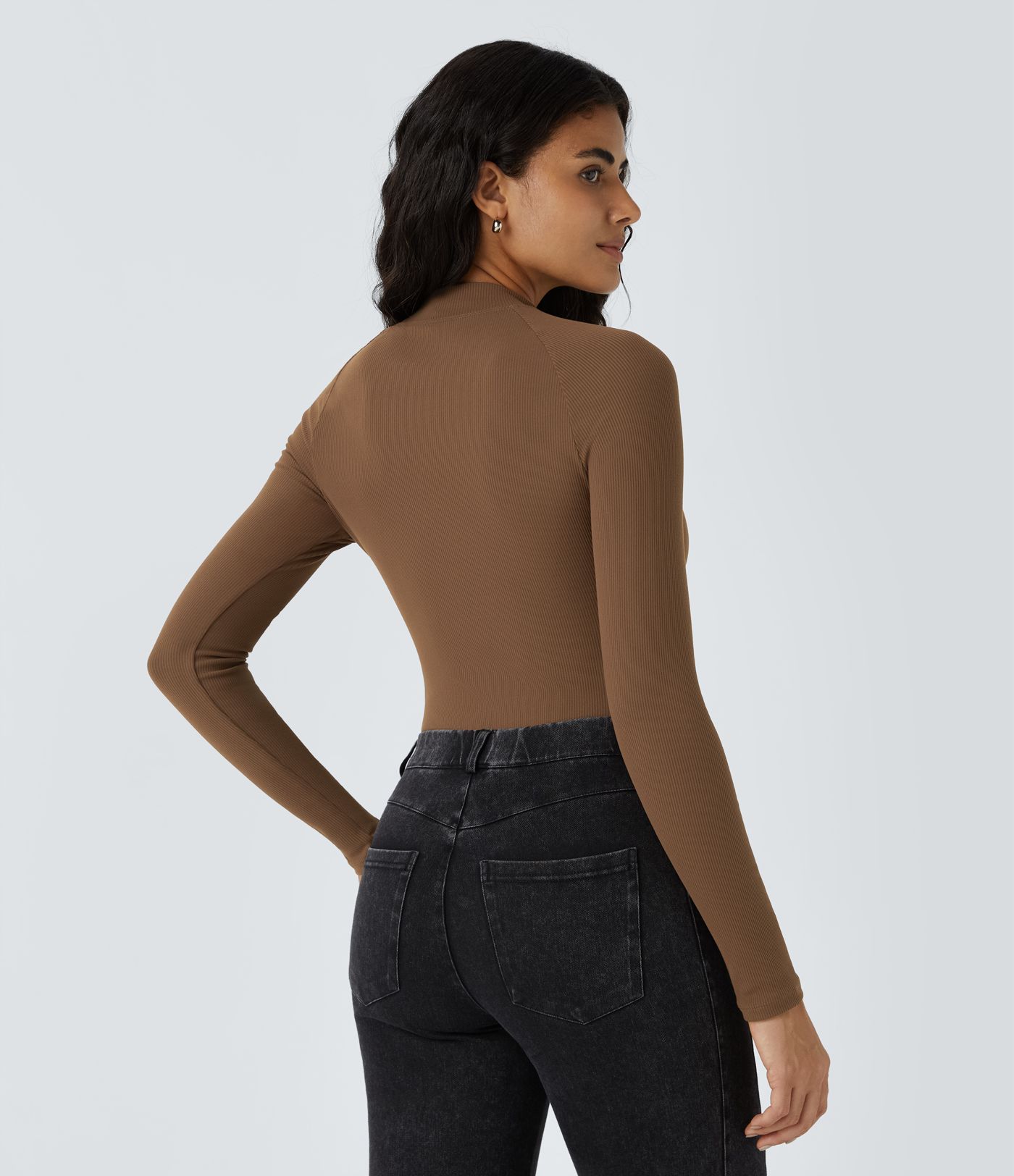 Softlyzero™ relaxed ribbed bodysuit with high neck, long raglan sleeves, and slim fit