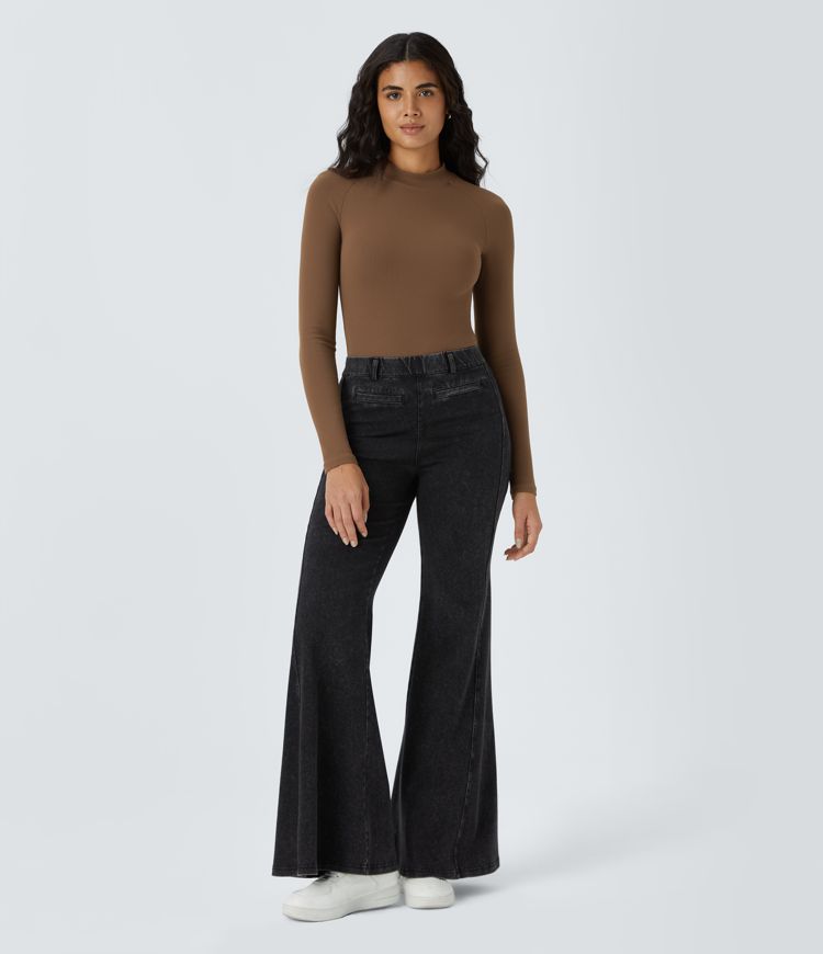 Softlyzero™ Ribbed Mock Neck Raglan Long Sleeve Skinny Casual Bodysuit