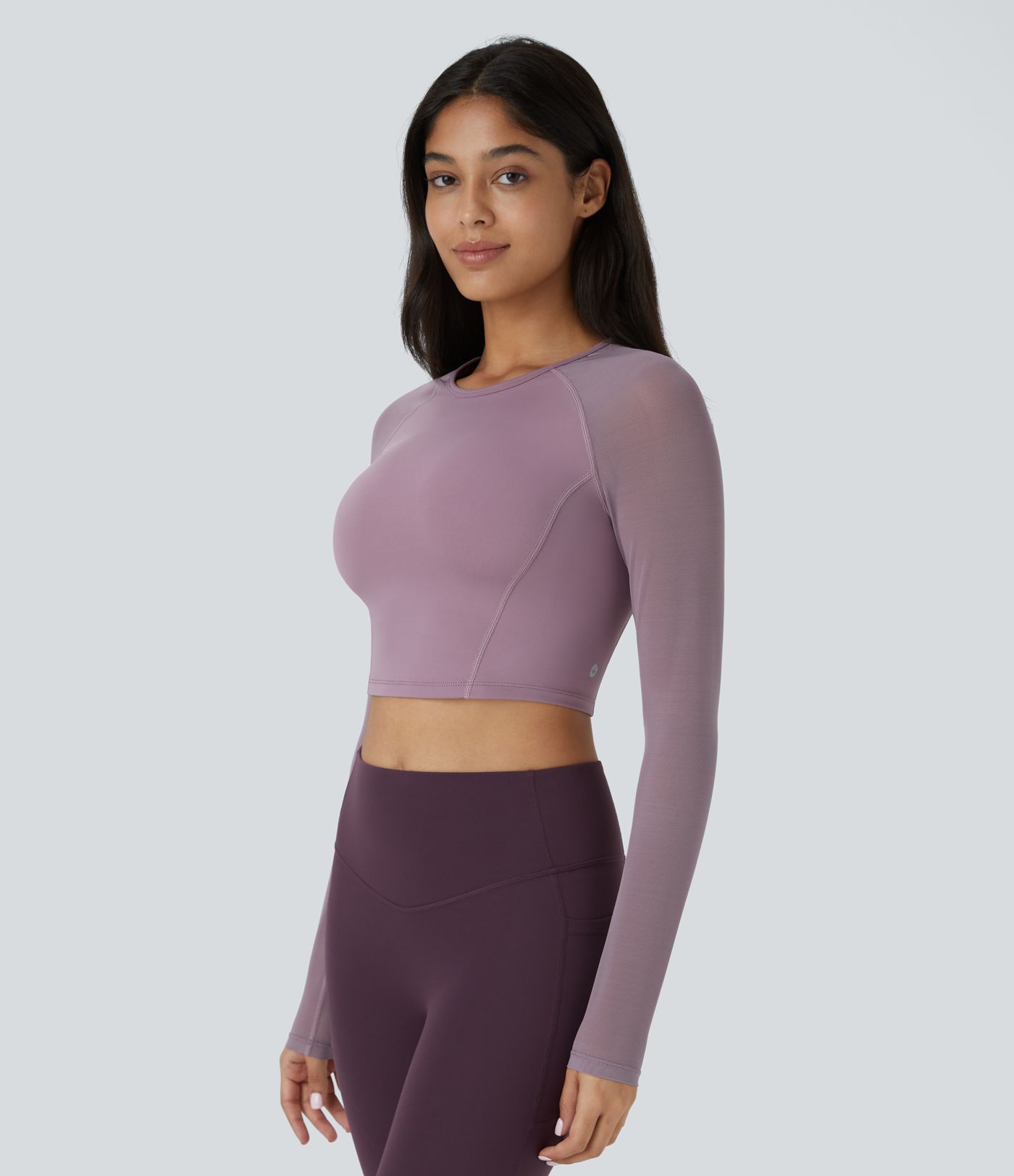 SoftlyZero™ Airy Contrast Mesh Sleeve Cropped Cool Touch Yoga Sports Top-UPF50+
