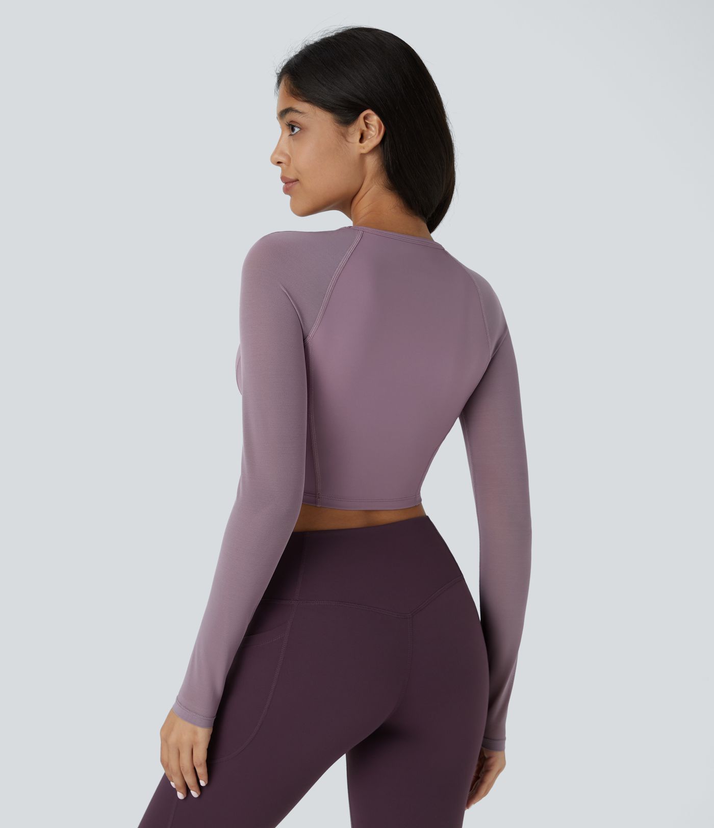 SoftlyZero™ Airy Contrast Mesh Sleeve Cropped Cool Touch Yoga Sports Top-UPF50+