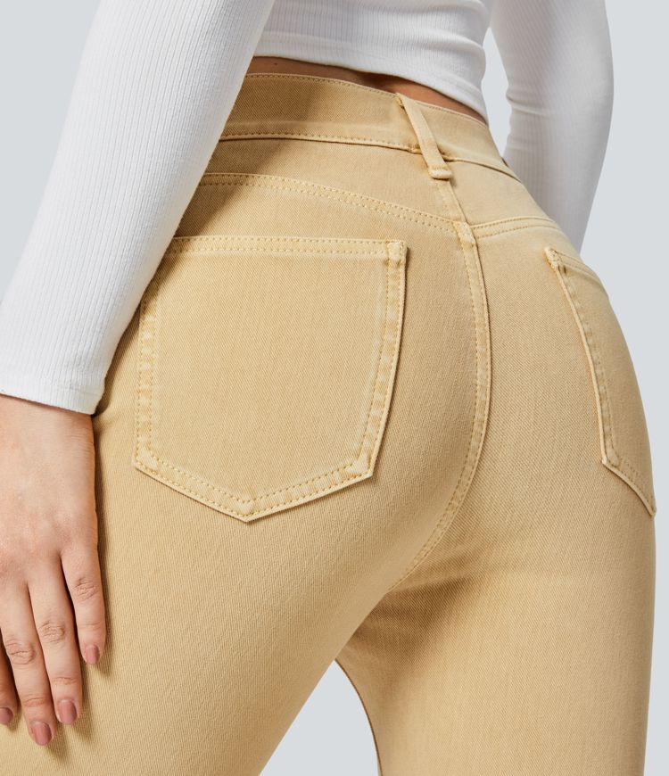 Halara Flex™ Jeans Évasés Décontractés à Taille Haute avec Poches Multiples en Tricot Extensible Coloré