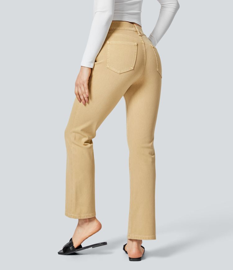 Halara Flex™ Jeans Évasés Décontractés à Taille Haute avec Poches Multiples en Tricot Extensible Coloré